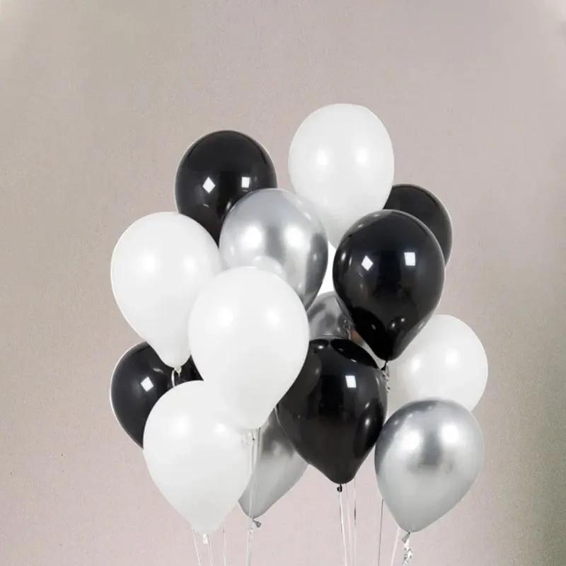 White Black N Silver Helium Balloons 15 Pcs