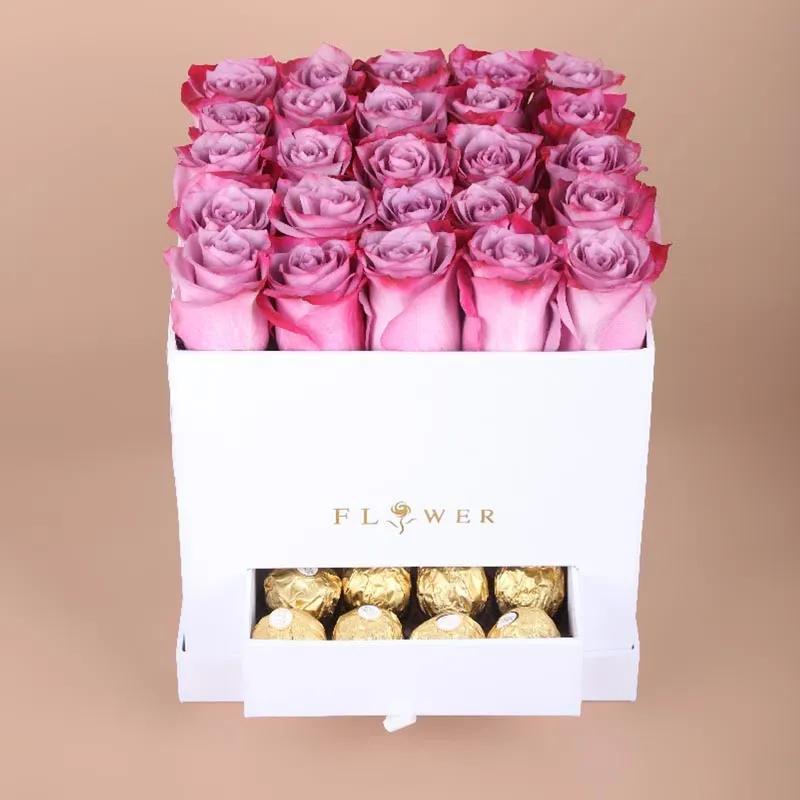 White Box of Love 25 Purple Roses