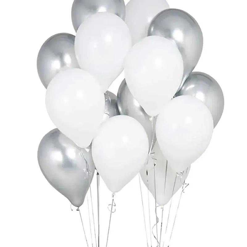White N Silver Helium Balloons 12 Pcs