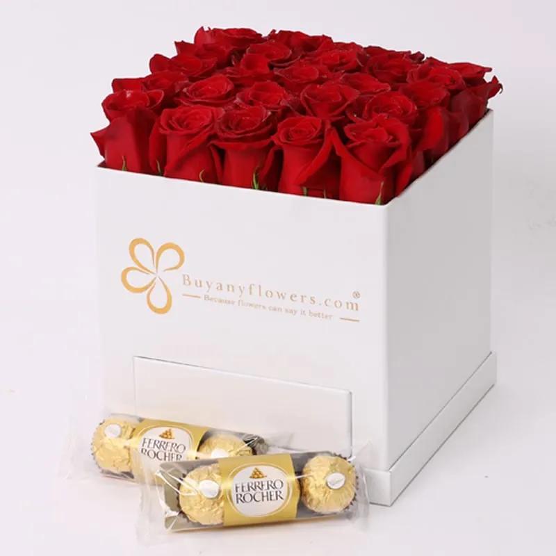 White Square Box of Love 25 Red Roses